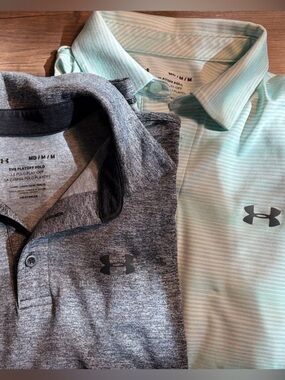 Under Armour Golf Grey Heather & Mint Green Polo Shirts